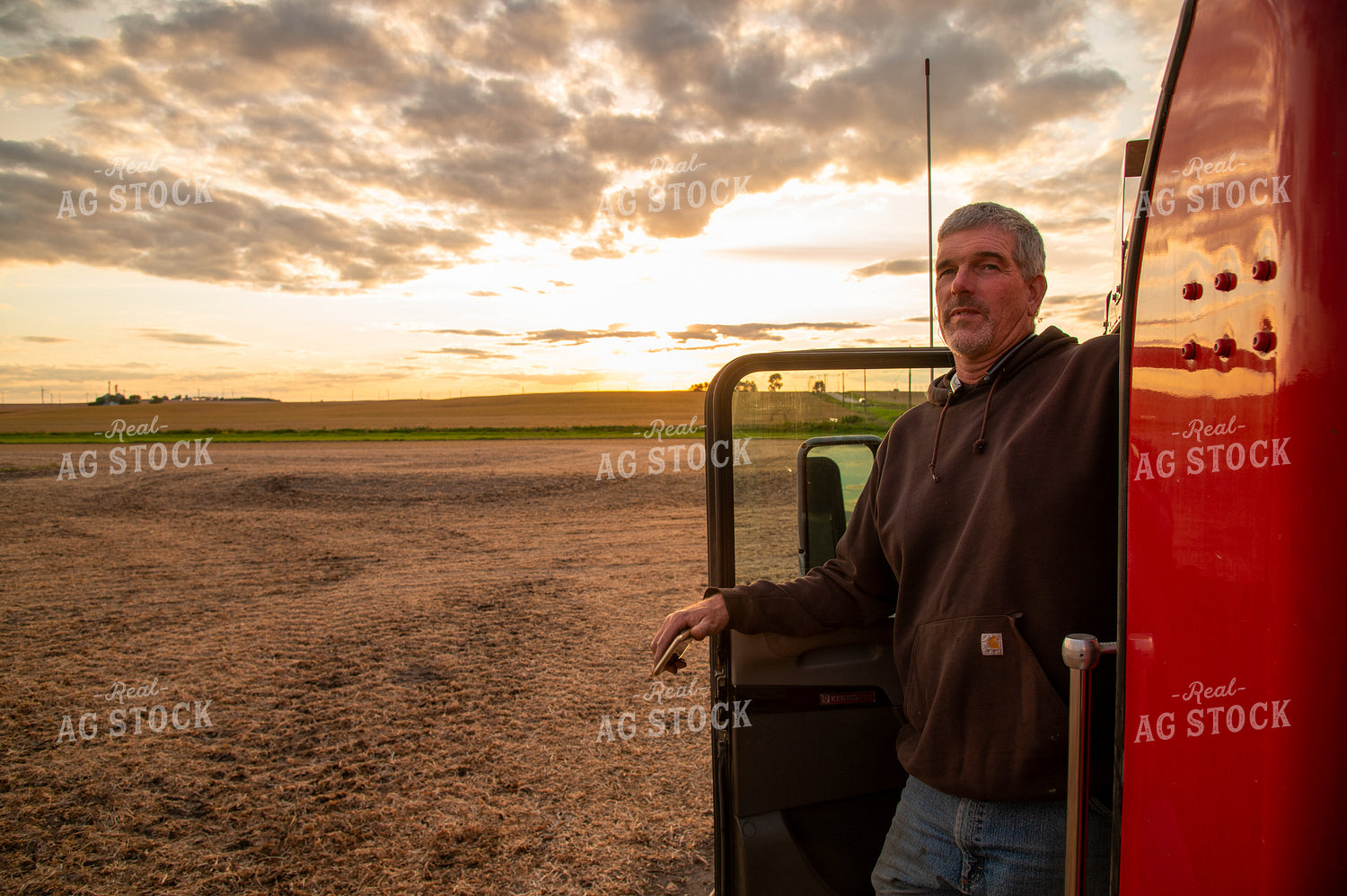 Farmer Watching Harvest from Semi Cab 25696