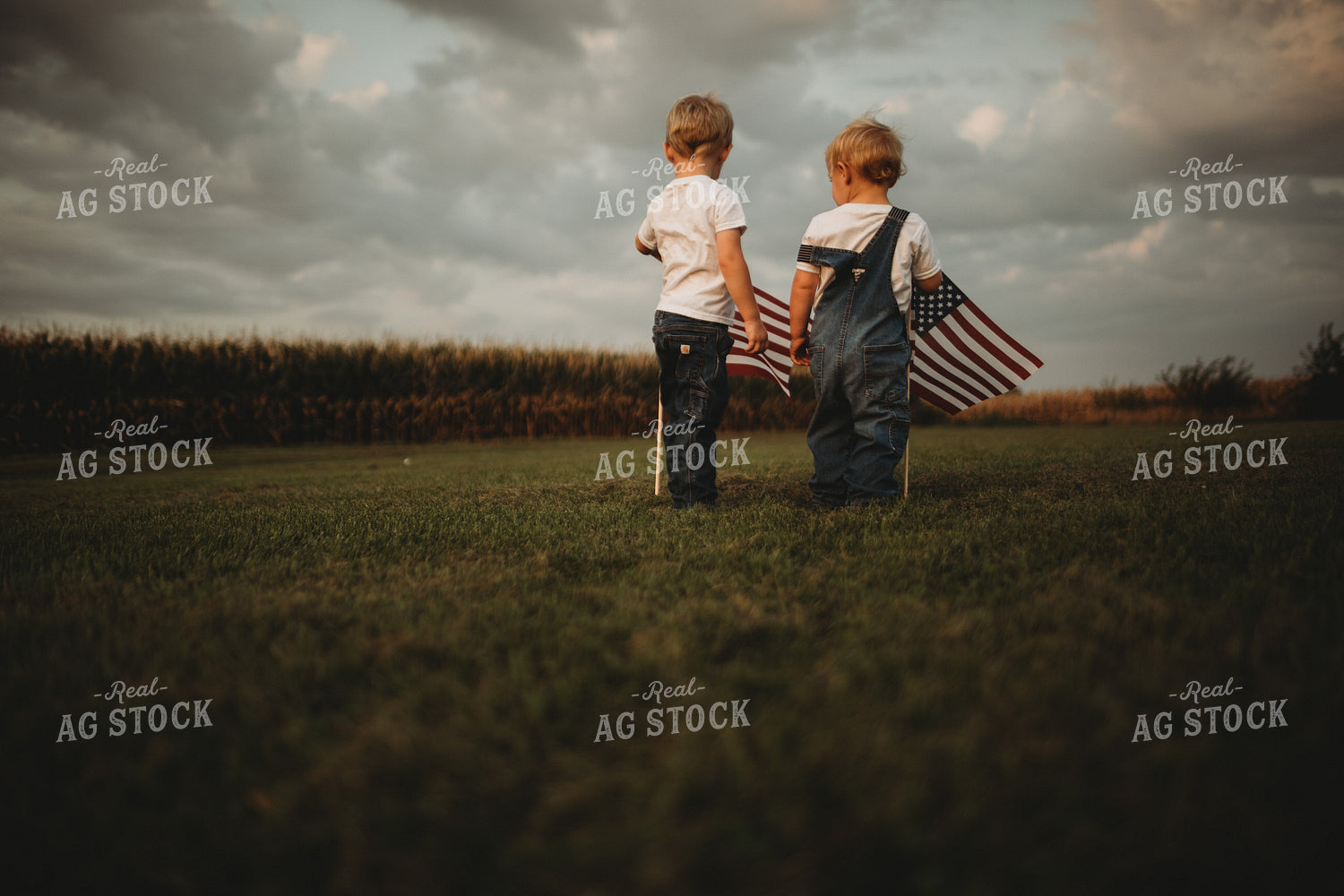 Farm Kids with American Flag 4634