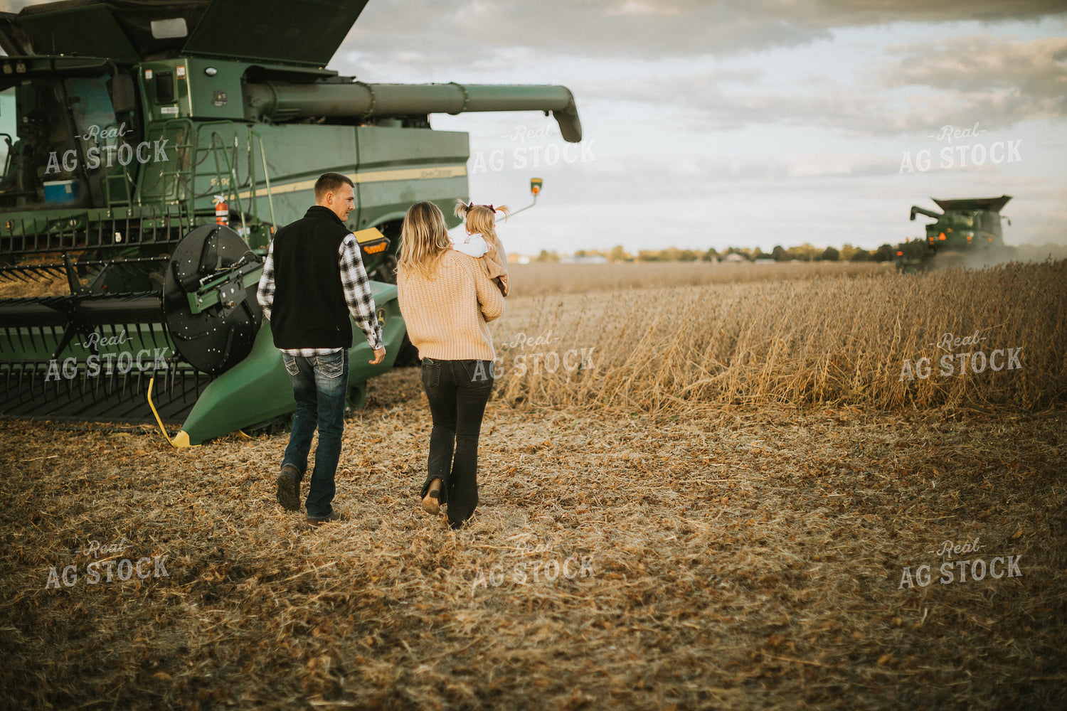 Family in Soybean Field During Harvest 6845