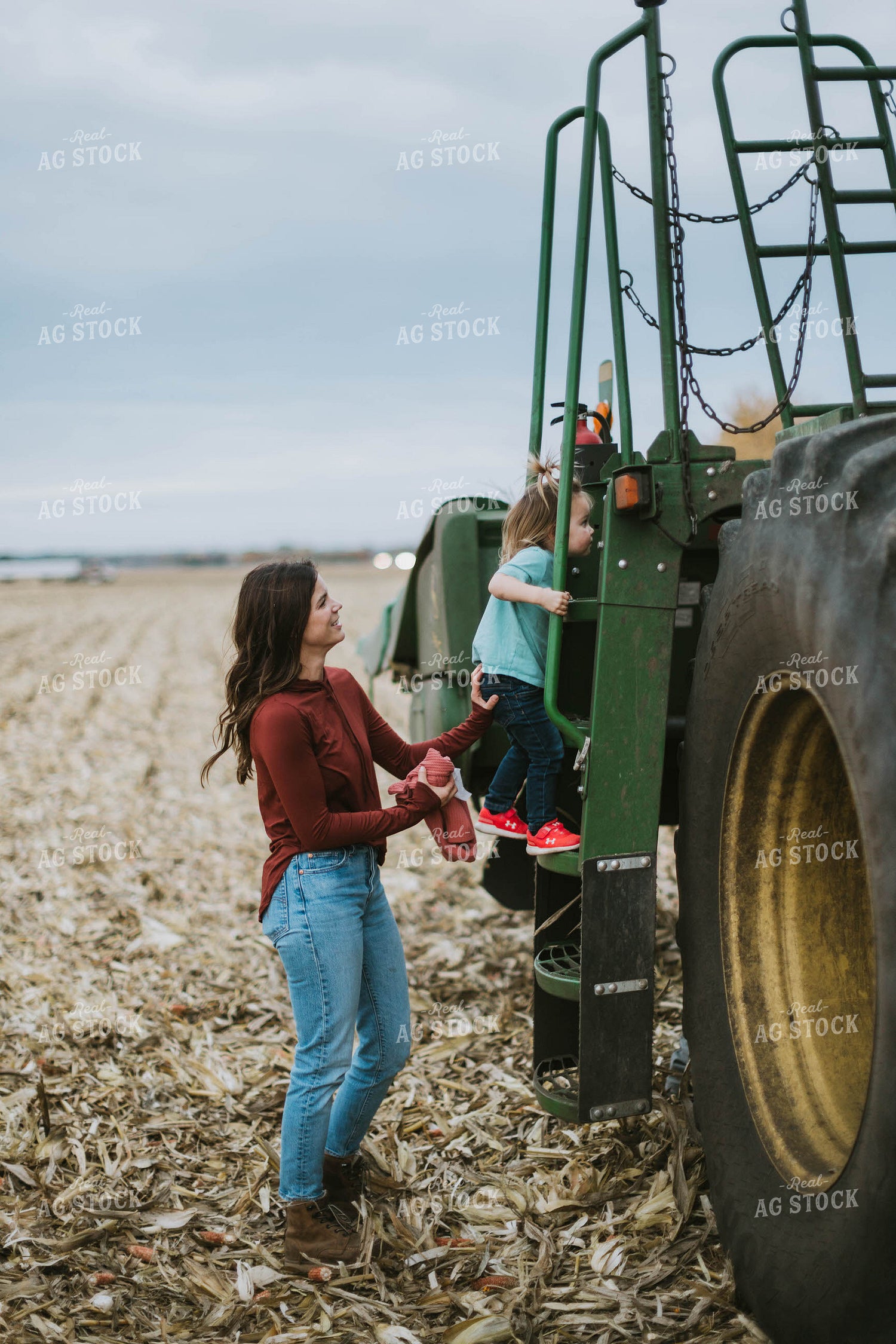 Farm Family Loading Kids into Combine 8626