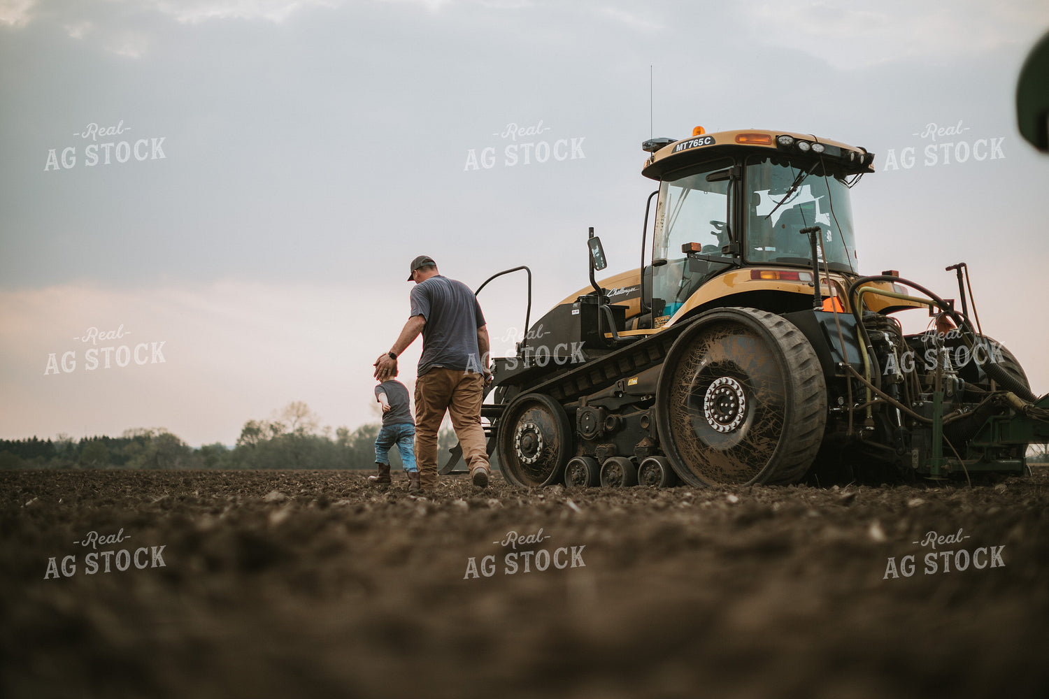 Farmer Walking Toward Planter Tractor with Farm Kid 5665