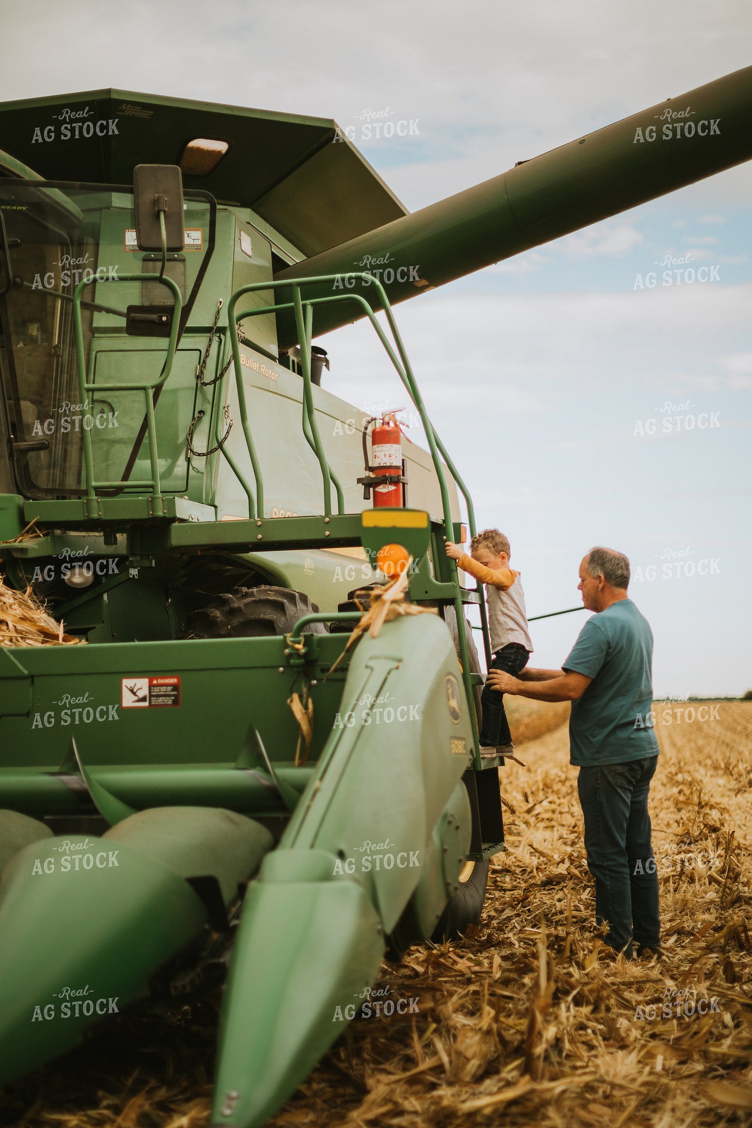 Farm Kid and Farmer Getting in Combine 6609