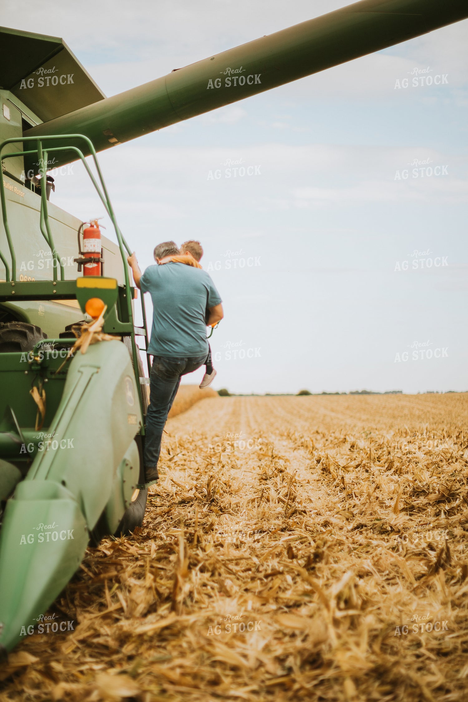 Farm Kid and Farmer Getting Out of Combine 6607