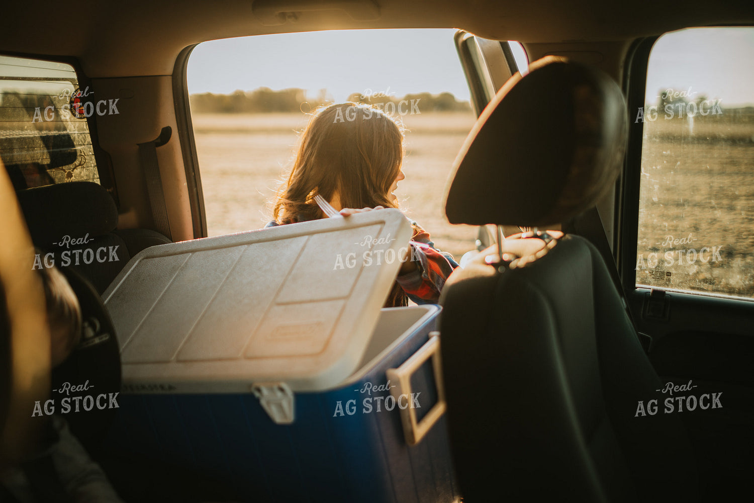 Farm Wife with Cooler in Pickup Truck 5068