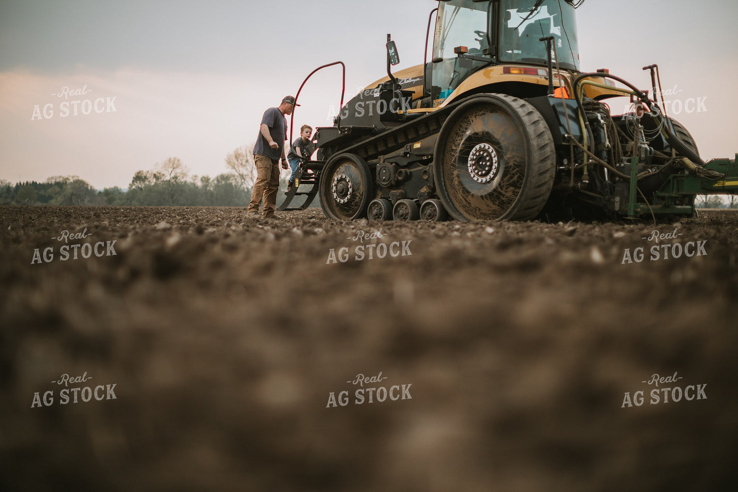Farmer Walking Toward Planter Tractor with Farm Kid 5667