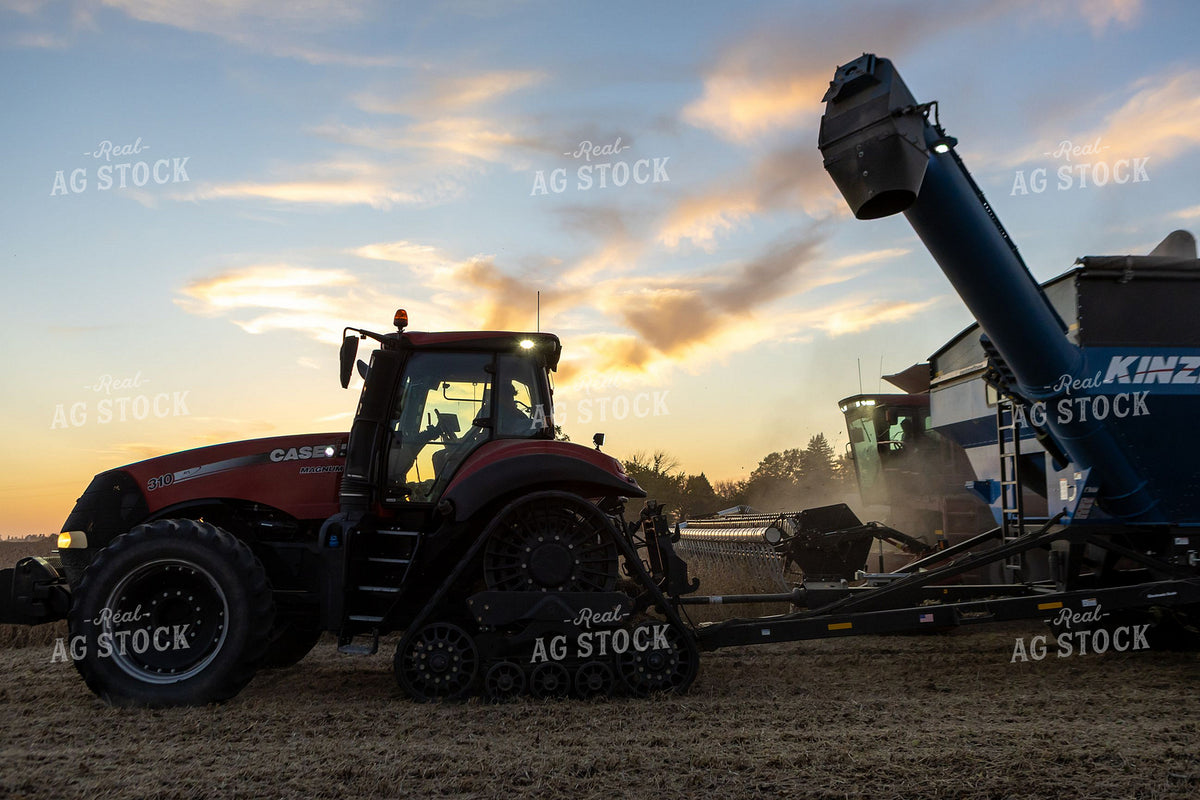 Case IH Magnum 310 Tractor with Kinze Grain Cart at Sunset Harvest 408004