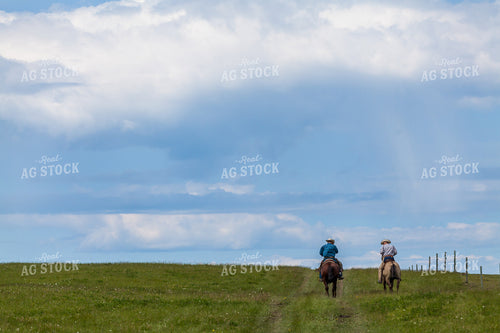 Ranchers Ride Horseback in Pasture 138059
