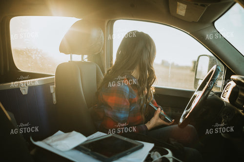 Farm Mom on Phone in Pickup Truck 5065