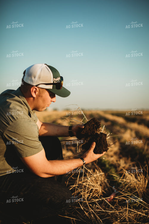 Farmer Agronomist with Soil in Soybean and Rye Cover Crop Field 5889