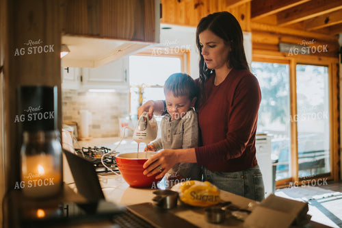 Farm Mom and Farm Kid Cooking in Kitchen 5003