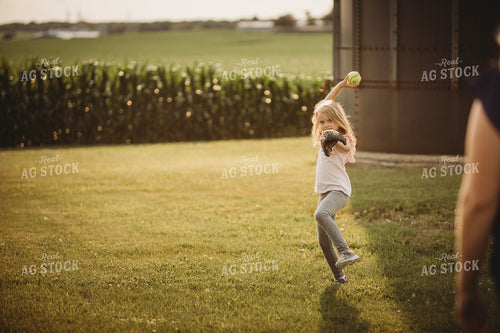 Farm Family Playing Catch Alongside Corn Field 4484
