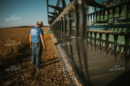 Farmer Inspecting Combine Head 7123