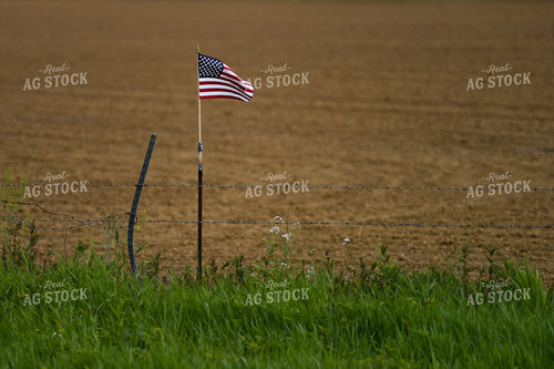 American Flag Along Fenceline of Field 129014