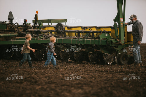 Farm Kids Checking Planter Boxes with Farmer 5483