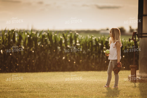 Farm Family Playing Catch Alongside Corn Field 4492