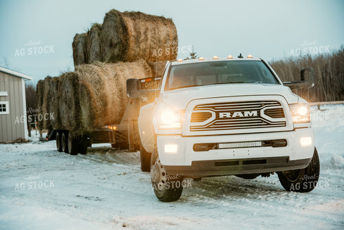 Truck with Round Bales on Trailer 64164