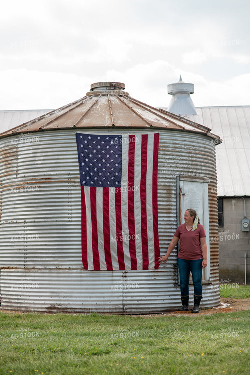 Farmer with American Flag on Side of Grain Bin 76611