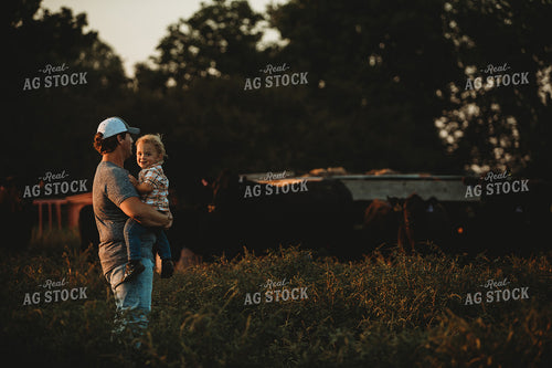 Farm Family with Cows in Pasture 3192