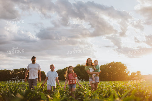 Farm Family Checking Corn 8818