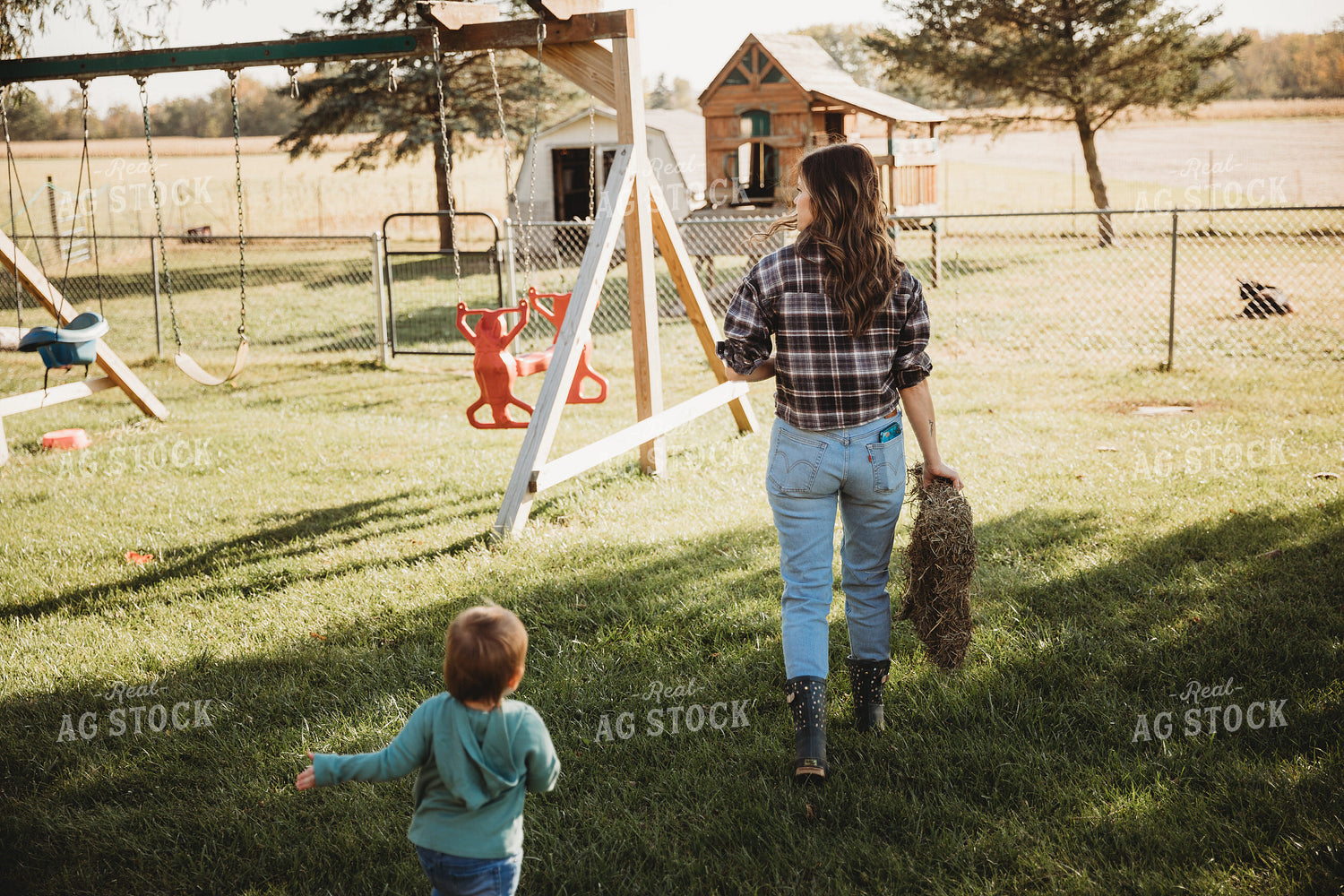 Farm Mom and Son in Yard 6799