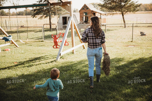 Farm Mom and Son in Yard 6799