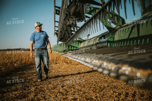 Farmer Inspecting Combine Head 7131