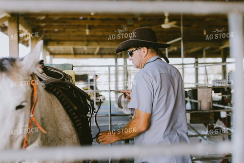Rancher and Horse in Barn 7308