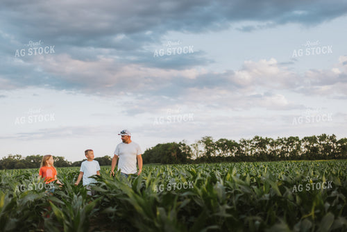 Farmer and Kids Checking Corn 8794