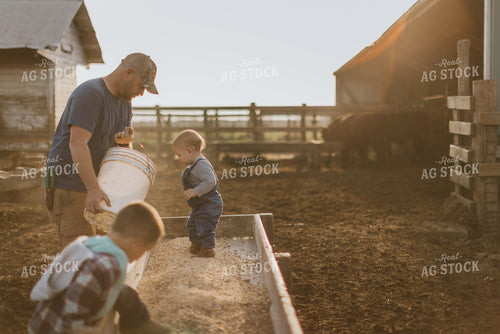 Farmer and Farm Kid Doing Chores 7409