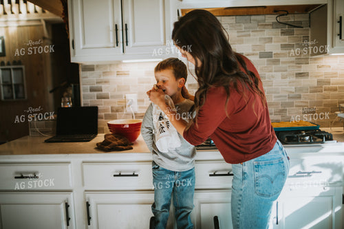 Farm Mom and Farm Kid Cooking in Kitchen 5005