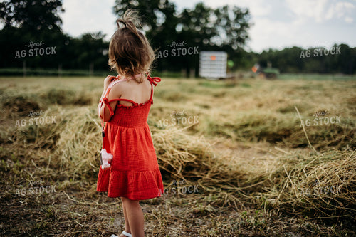 Farm Kid Watching Baling Square Hay Bales 281033