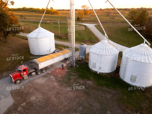Aerial of Semi Truck Unloading Grain 115508