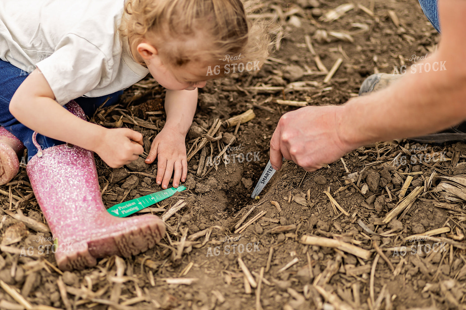 Farmer and Daughter Checking Soybeans 93293