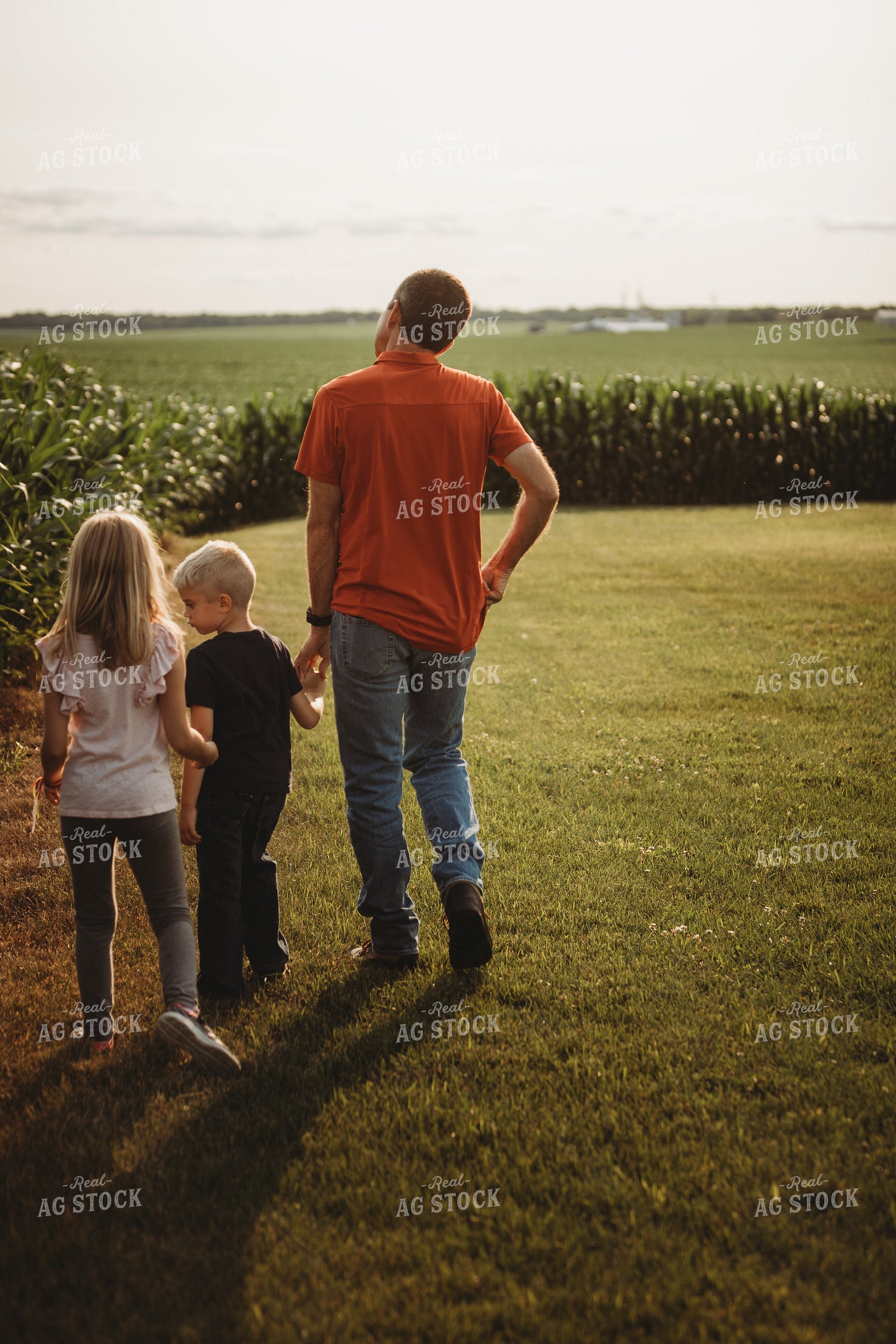 Farmer and Farm Kids Checking Corn Crop 4498