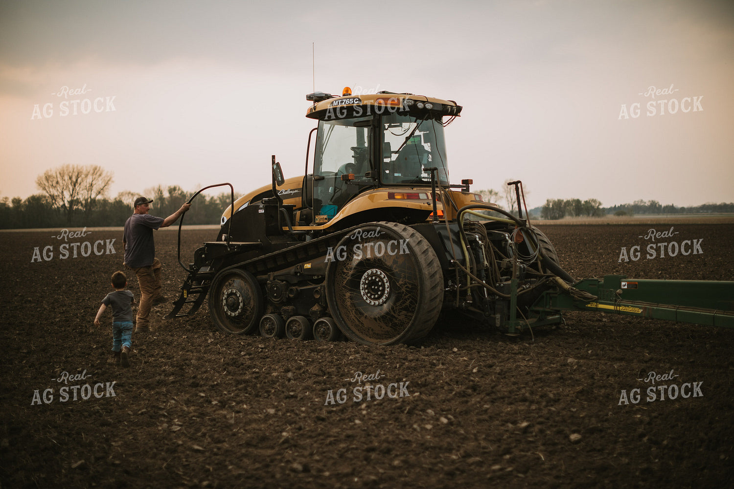 Farmer Walking Toward Planter Tractor with Farm Kid 5686
