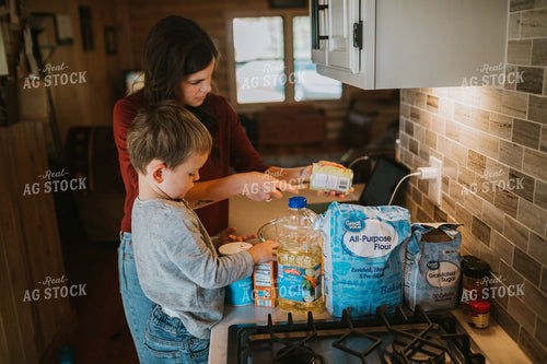 Farm Mom and Farm Kid Cooking in Kitchen 4994