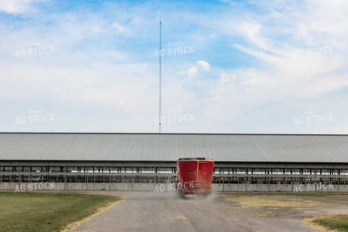 Feed Wagon Approaching Dairy Barn 152648