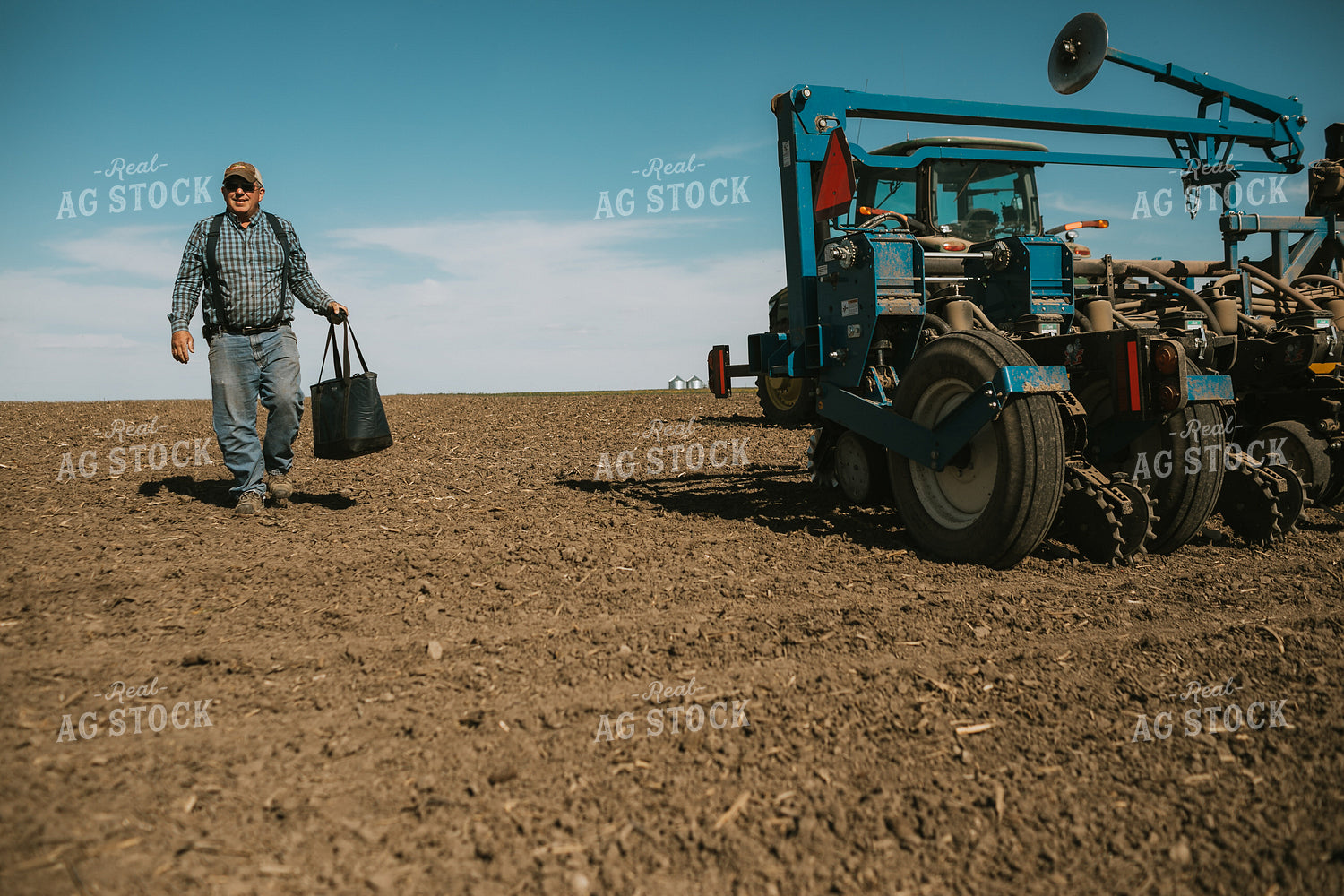 Farmer Climbing out of Tractor with Lunch Box 4104