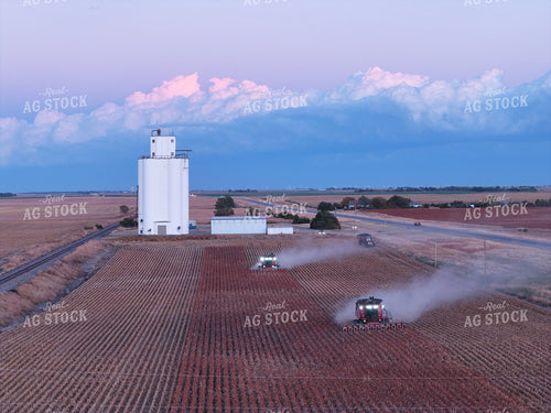 Aerial of Milo Harvest by Grain Elevator 239078