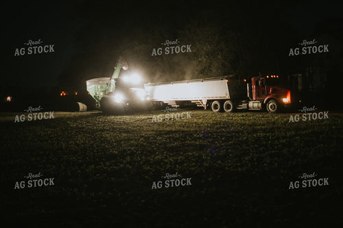 Grain Cart Filling Up Semi Truck at Night 5154