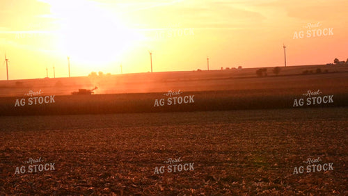Combine Harvesting Corn at Sunset - 564