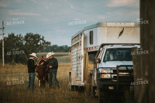 Ranchers Near Livestock Trailer 6488