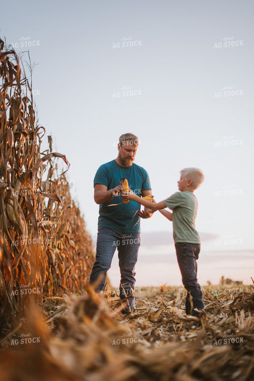 Farmer Checking Corn with Kid 9399