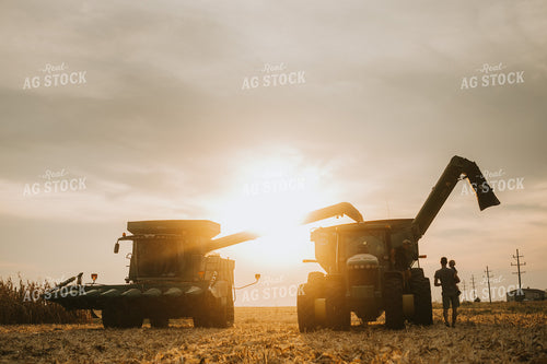 Family by Combine and Auger Cart at Sunset 5266