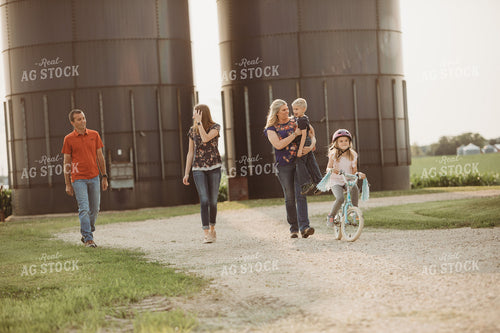 Farm Family Walking Along Corn Field and Shed 4472