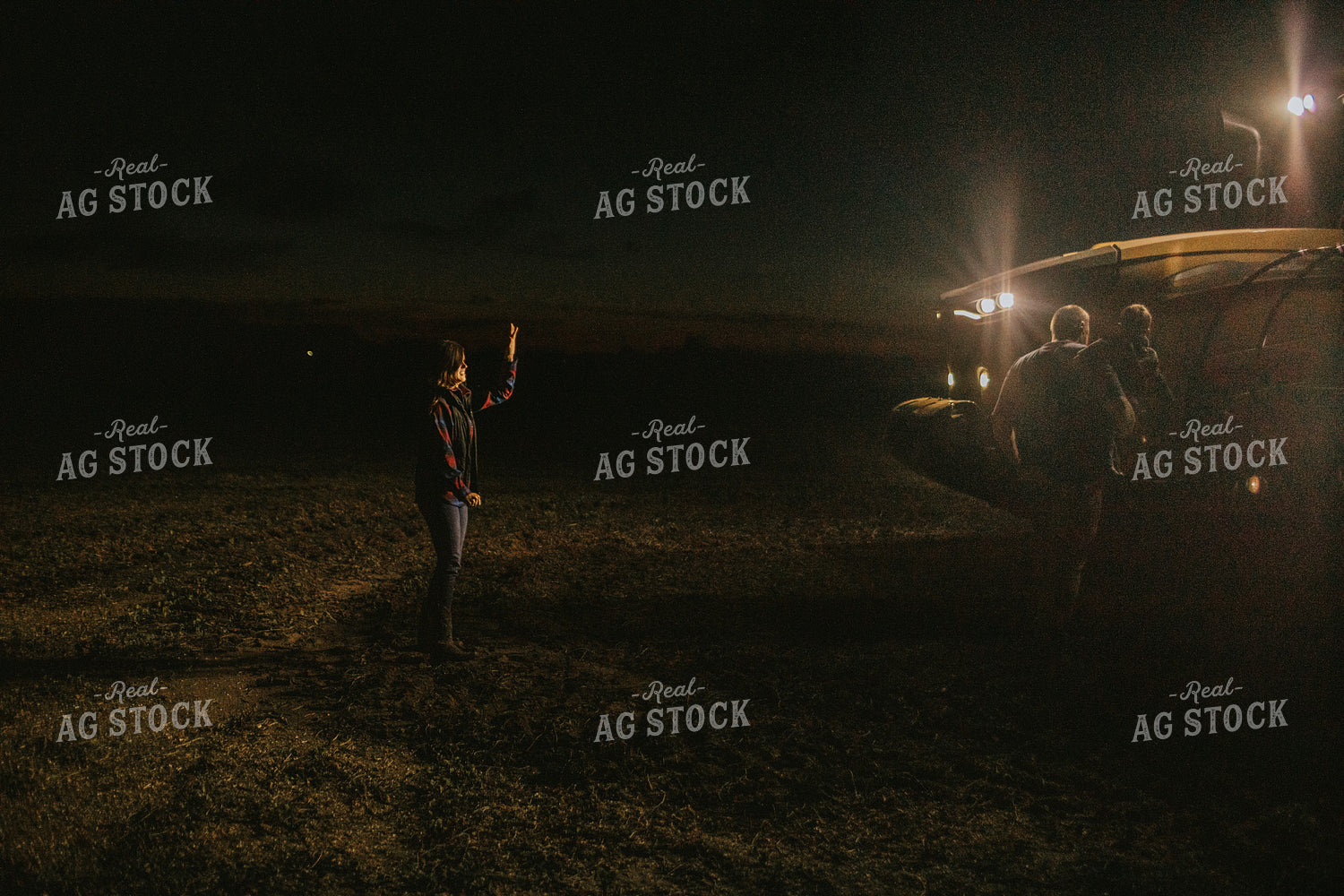 Farm Mom Taking Son To Ride in Tractor at Night 5162