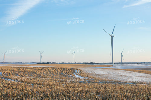 Wind Turbines by Snowy Harvested Corn Field 145021