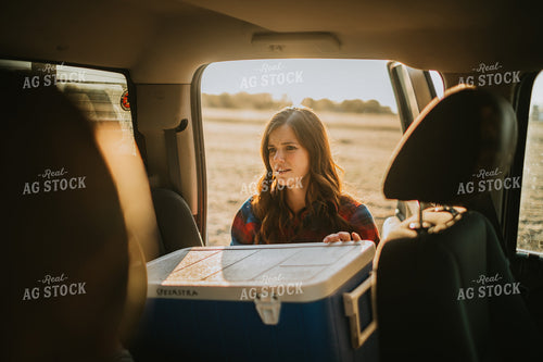 Farm Wife with Cooler in Pickup Truck 5066