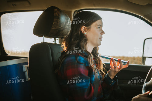 Farm Mom on Phone in Pickup Truck 5046
