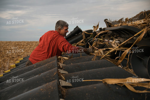 Farmer Fixing Combine at Corn Harvest 26027